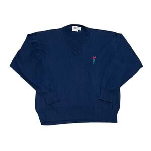 Vintage COTTON TRADERS SPORT Navy Blue Embroidered Golf Logo V-Neck Sweater XL